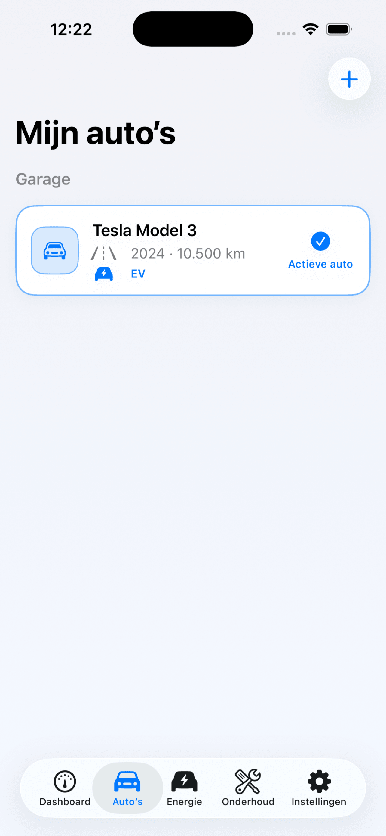 Het auto's-overzicht in AutoKas